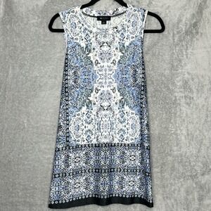 AB Studio XL Shirt Top Blue White Paisley Sleeveless Scoop Neck Stretch Tunic